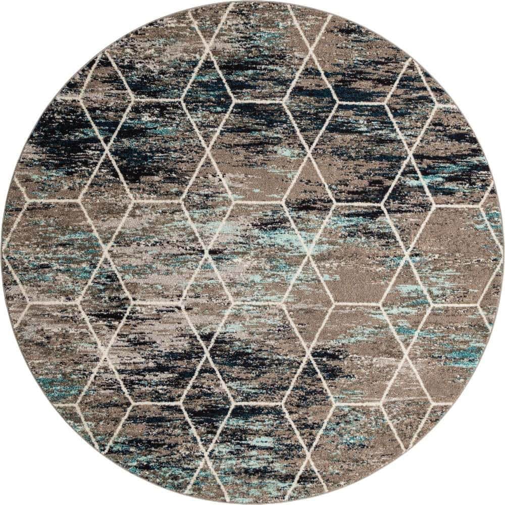 Trellis Frieze Geometric Blue Multi 8 ft. x 8 ft. Area Rug price history on PriceWatchPro