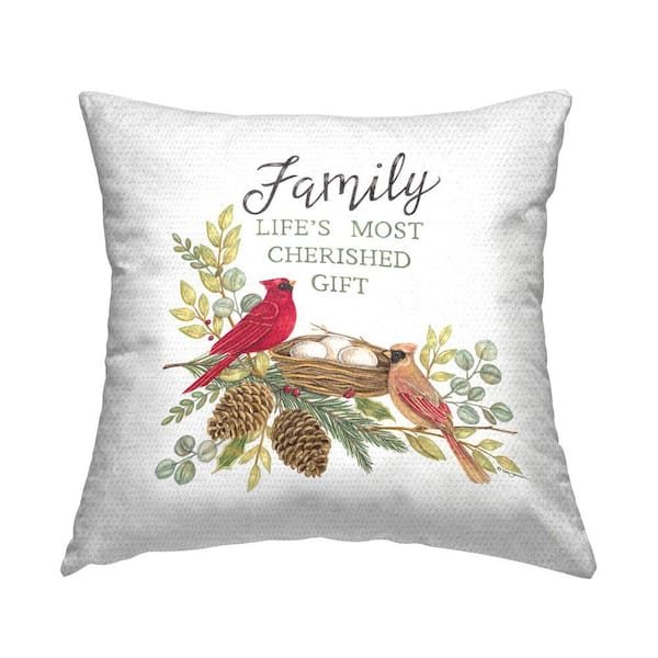Family Phrase with Birds Outdoor Printed Throw Pillow by Deb Strain