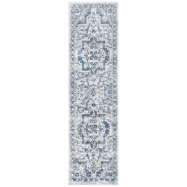 SAFAVIEH Oregon Navy/Ivory 2 ft. x 12 ft. Border Distressed Runner Rug
