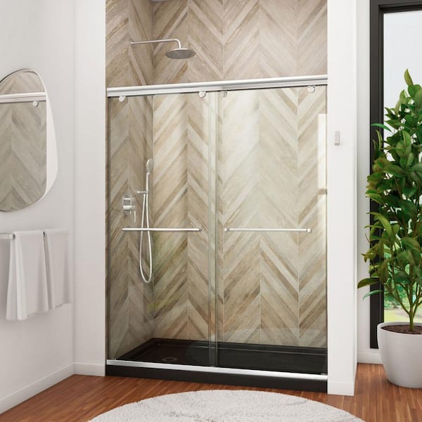 DreamLine Charisma 36 in. x 60 in. x 78.75 in. Semi-Frameless Sliding Shower Door in Chrome with Left Drain Shower Base