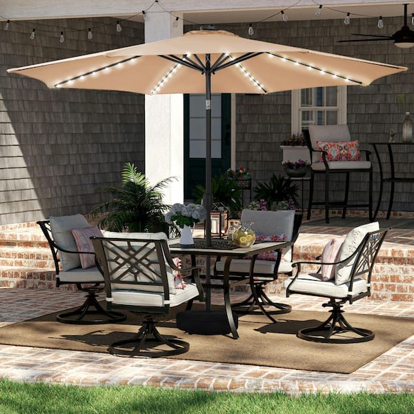 AURA OUTDOOR 11 ft. Tan Round Solar LED Metal Rotation Cantilever Offset Outdoor Patio Umbrella with a Base in Sand SUB1124TA3 - The Home Depot AURA OUTDOOR 11 ft. Tan Round Solar LED Metal Rotation Cantilever Offset Outdoor Patio Umbrella with a Base in Sand SUB1124TA3 - The Home Depot