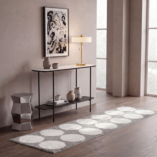 Calico Shag 2 ft. x 8 ft. Gray/Ivory Polka Dot Runner Rug