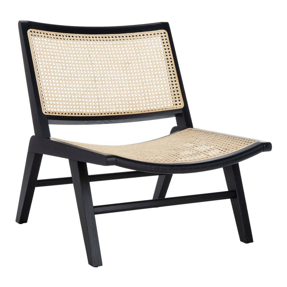 Transitional Auckland 26" Black and Natural Rattan Armless Side Chair