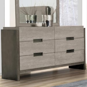Burnett Stone Gray Modern 6-Drawer 64 in. Wide Dresser