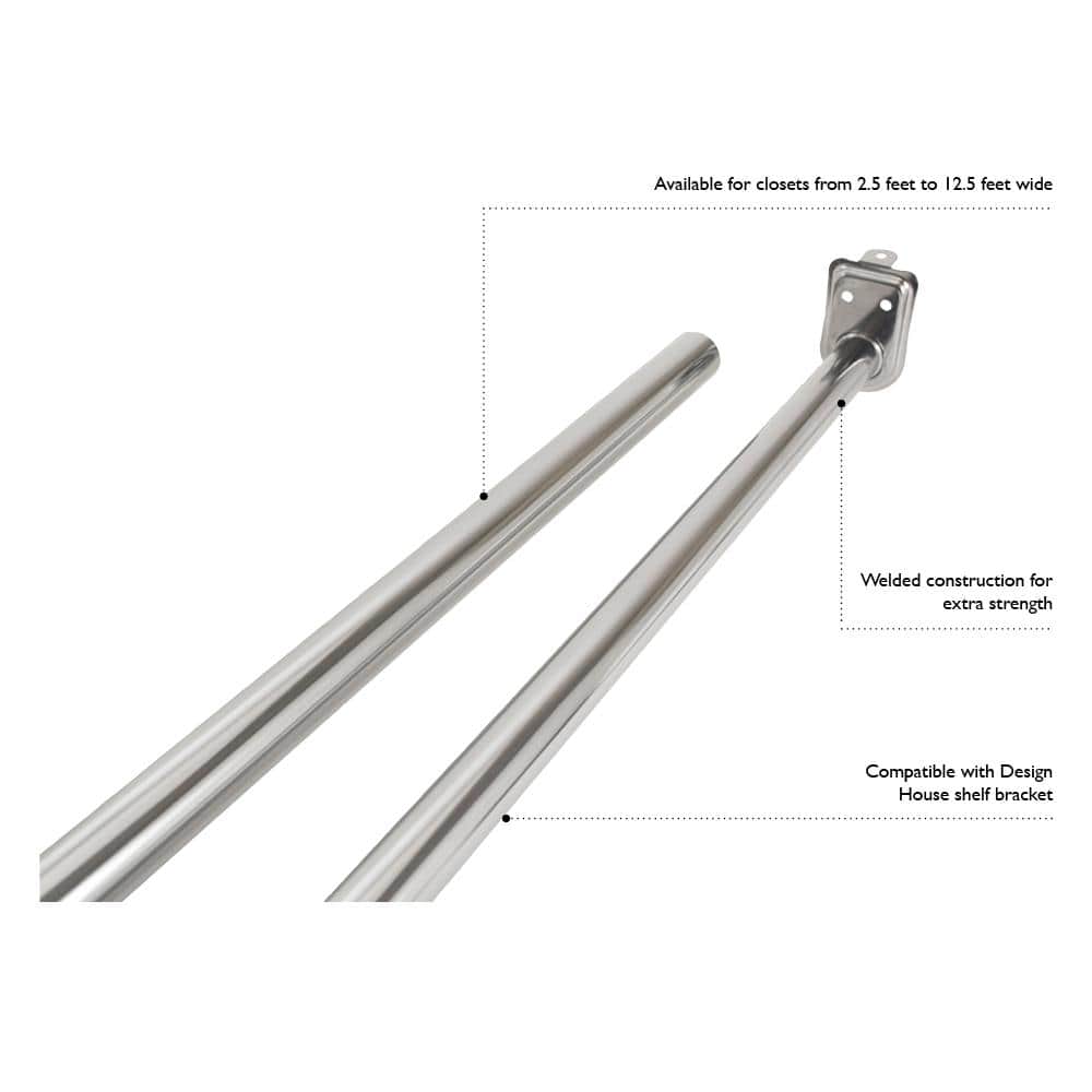 Adjustable Polished Chrome Steel Closet Rod 40 to 72 Inch
