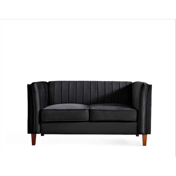 US Pride Furniture Souheil 60.2 in. W Black Velvet 2-Seater Loveseat with Tufted back