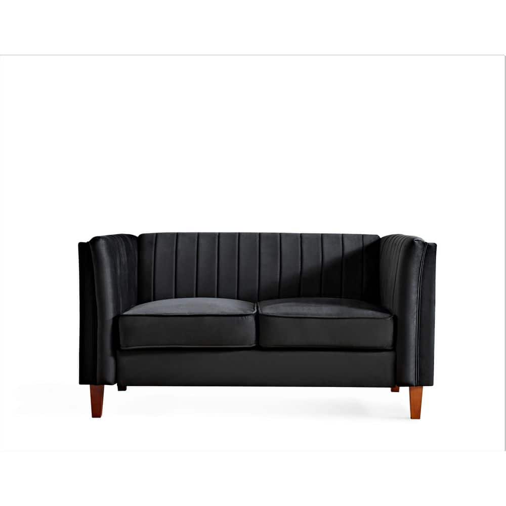 US Pride Furniture Alicia 60.2 in. W Black Velvet 2Seater Tufted Loveseat with Tufted Back