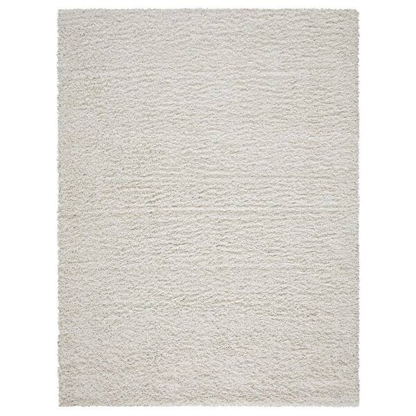 Ottomanson Shaggy Collection Non-Slip Rubberback Solid Soft Cream 5 ft. x 7 ft. Indoor Area Rug