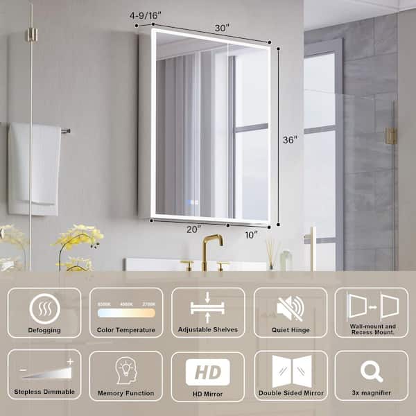 WELLFOR 30 in. W x 36 in. H Rectangular Recessed/Surface Mount LED