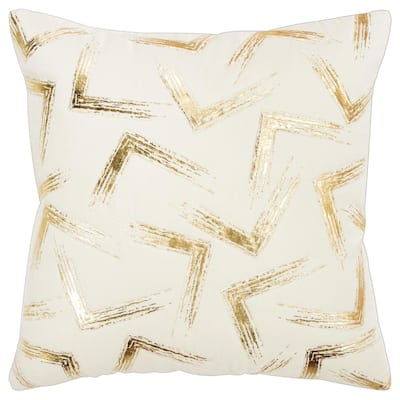 Ivory/Gold Foil Geometric Cotton Poly Filled 20 in. X 20 in. Decorative Throw Pillow