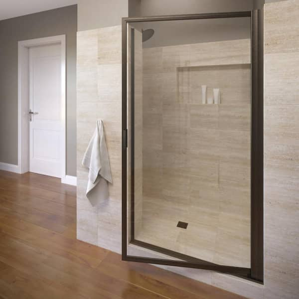 Basco Deluxe 34-7/8 in. x 63-1/2 in. Framed Pivot Shower Door in Oil Rubbed Bronze