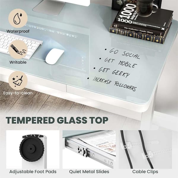 Costway 48 in. Rectangular White Metal Standing Desk with Writable