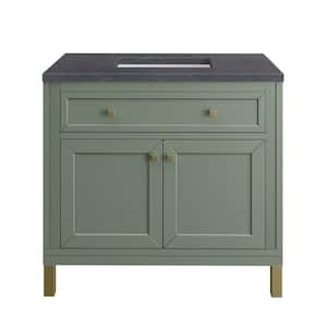 Chicago 36.0 in. W x 23.5 in. D x 34 in. H Bathroom Vanity in Smokey Celadon with Charcoal Soapstone Quartz Top