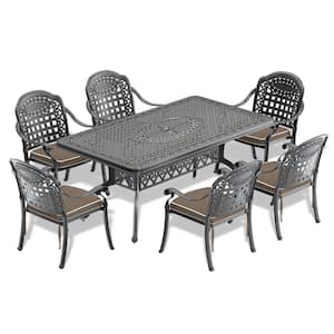 Isabella 7-Piece Cast Aluminum Outdoor Dining Set with 68.9 in. x 37.4 in. Rectangular Table and Random Color Cushions
