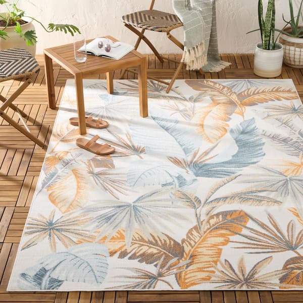 Abaco Tropical Foliage Ivory 8 ft. x 10 ft. Indoor/Outdoor Area Rug