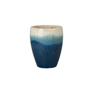 10.5 in. L x 13 in. H Blue Snow Ceramic Round Planter with High-fire treatment