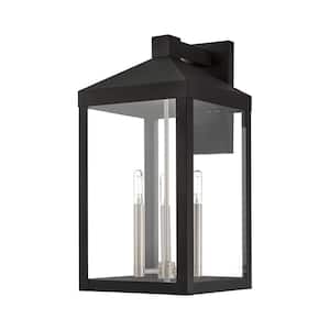 Creekview 21.75 in. 3-Light Black Outdoor Hardwired Wall Lantern Sconce with No Bulbs Included