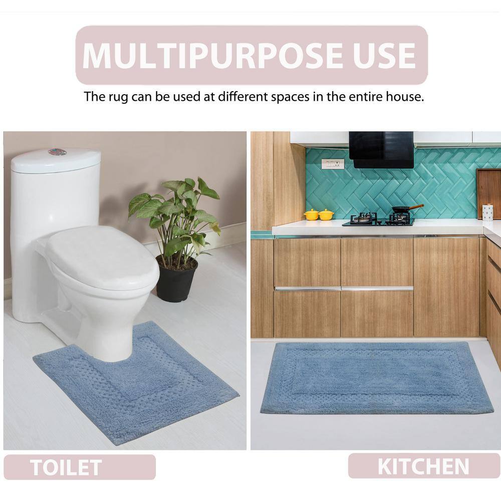 Blue Cotton Tufted 3-Piece Bath Rug Set