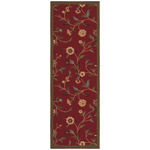 Ottohome Collection Non-Slip Rubberback Floral Leaves 2x5 Indoor Runner Rug, 1 ft. 8 in. x 4 ft. 11 in., Dark Red