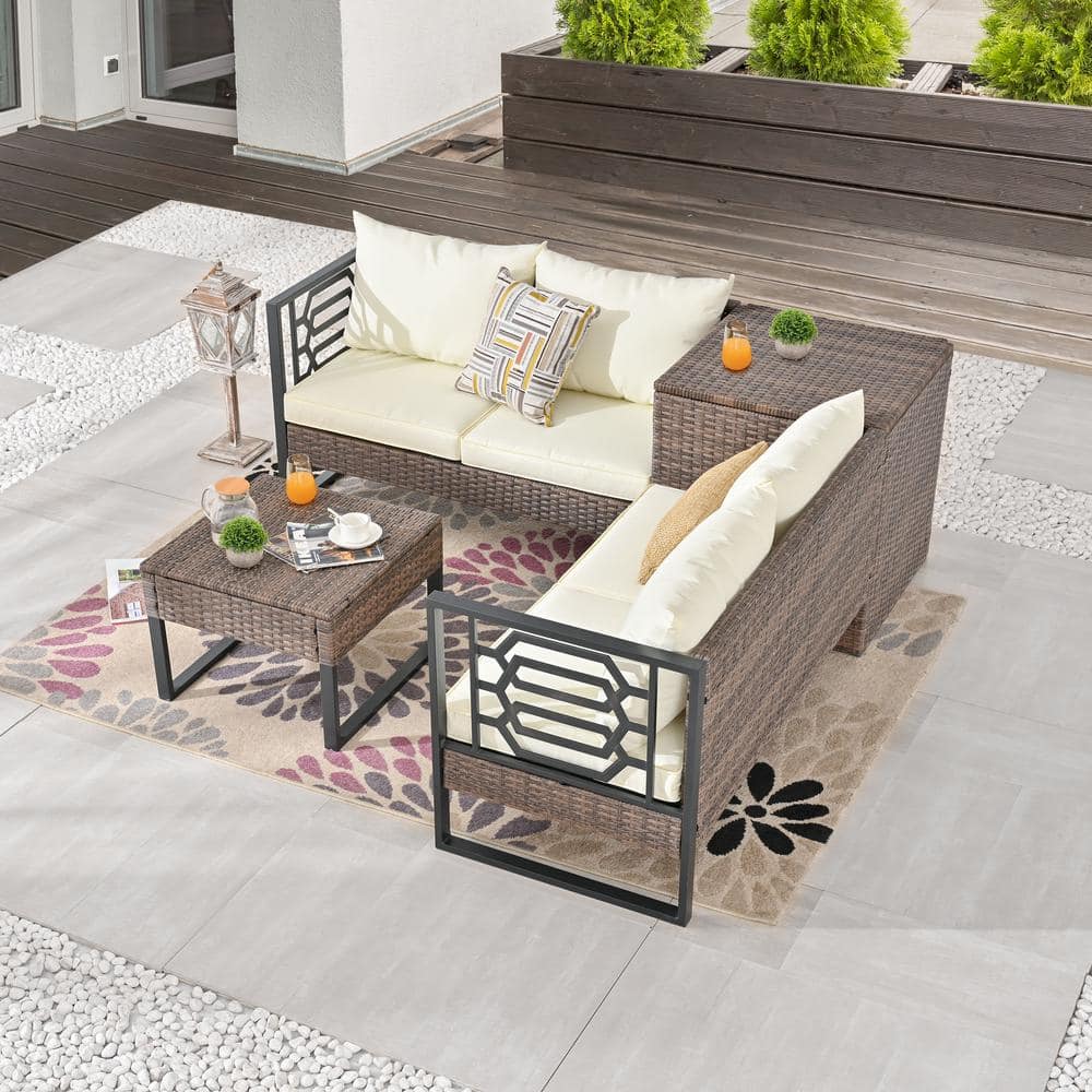 Patio Festival 4-Piece Wicker Patio Conversation Set with Beige Cushions  PF18204-W - The Home Depot