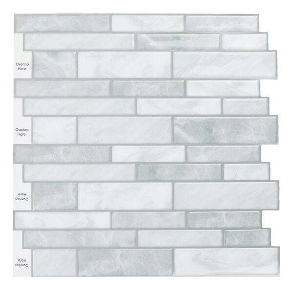 Smart Tiles 4-Piece 10-in x 10-in White, Marble, Gray Peel and Stick Vinyl Tile