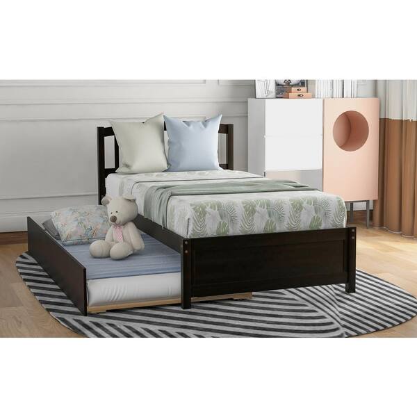 Anbazar Espresso Twin Size Platform Bed Frame With Trundle Wooden For Kids No Box Spring Needed 00615anna Anbazar Espresso Twin Size Platform Bed, Trundle Bed Spring King Size