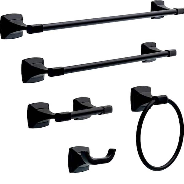 Portwood Matte Black Bath Set: 18 in. Towel Bar & 4-Piece Hardware Set