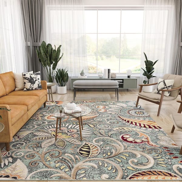 Tayse Rugs Capri Abstract Seafoam 9 ft. x 12 ft. Indoor Area Rug