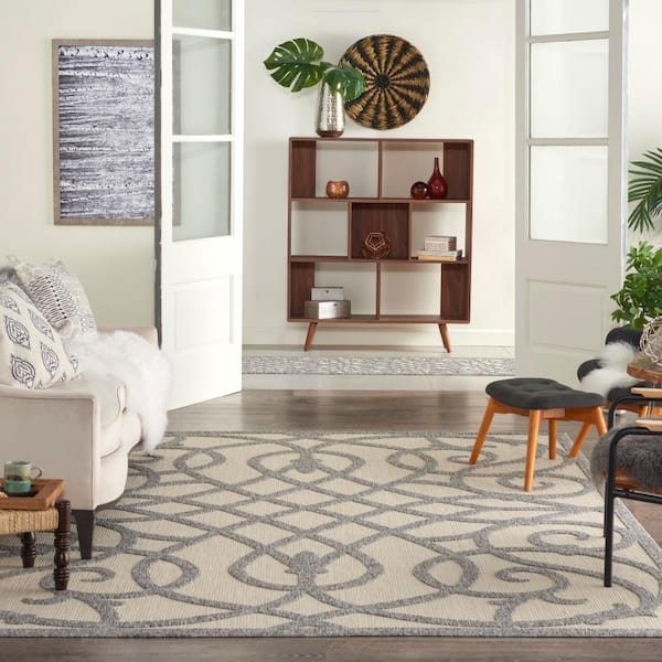 Palamos Cream Gray 8 ft. x 10 ft. Geometric Contemporary Indoor/Outdoor Patio Area Rug