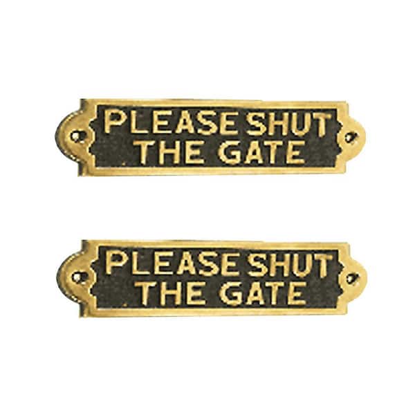 Plaques Please Shut The Gate Sign Polished Brass Plate (Pack Of 2)