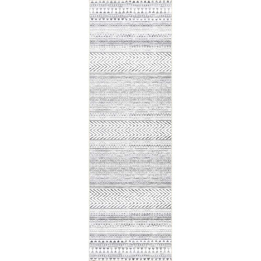 nuLOOM Kira Machine Washable Tribal Geometric Gray 3 ft. x 6 ft. Runner