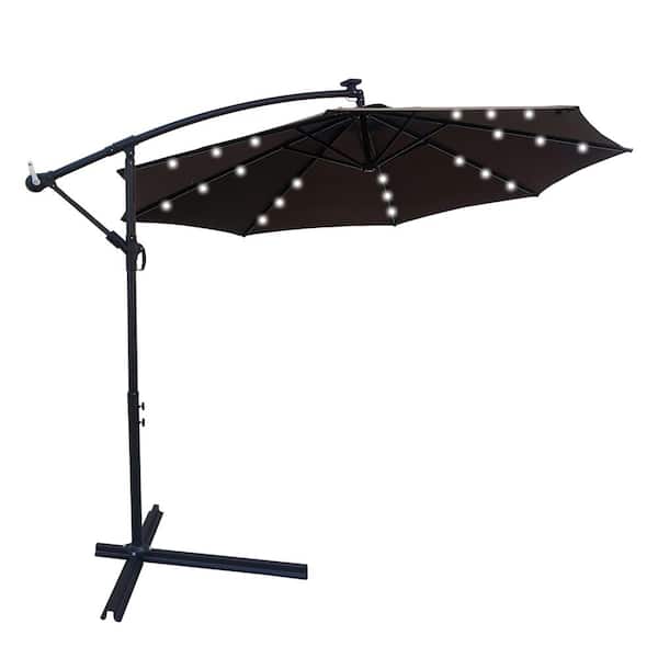 Sungrd 10 ft. Round Solar LED Lighted Rotation Cantilever Offset Outdoor Patio Umbrella in Chocolate
