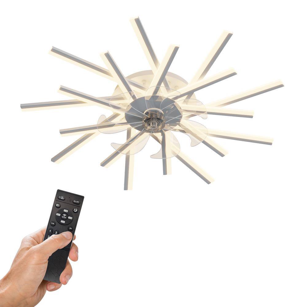 PUDO 36 in. Unique Modern Indoor White Ceiling Fan with Lighting Flush ...