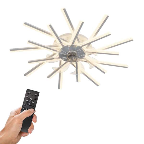 PUDO 36 in. Unique Modern Indoor White Ceiling Fan with Lighting Flush Mount with Dimmable and Reversible Blades