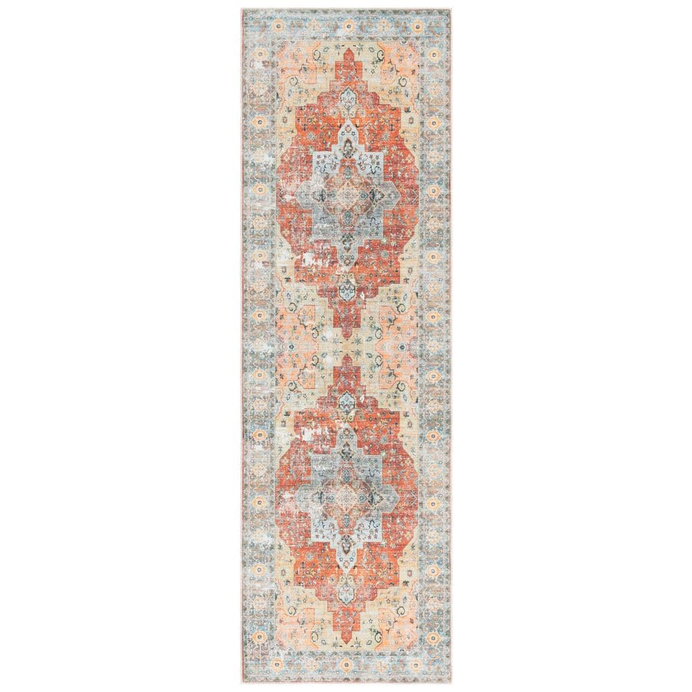 Arizona 3 ft. x 8 ft. Rust/Aqua Machine Washable Border Ornate Runner Rug price history on PriceWatchPro