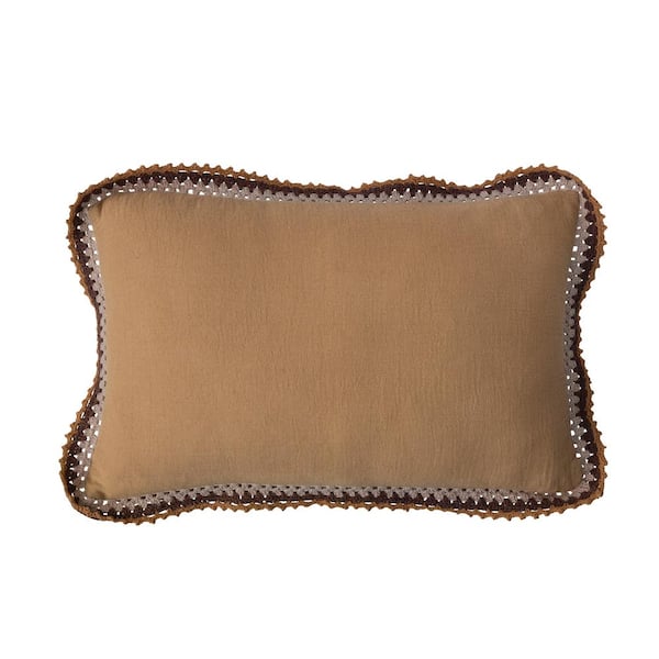 Storied Home Brown and Cream Crocheted Edge Cotton 24 in. x 14 in. Throw Pillow