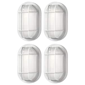 Nautical Oval White LED Outdoor Bulkhead Light Frosted Glass Lens Corrosion Weather Resistant Non-Metallic Base (4-Pack)