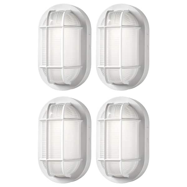 Hampton Bay Nautical Oval White LED Outdoor Bulkhead Light Frosted Glass Lens Corrosion Weather Resistant Non-Metallic Base (4-Pack)