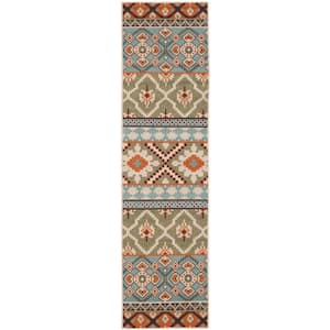 Veranda Green/Terracotta 2 ft. x 8 ft. Floral Indoor/Outdoor Patio  Runner Rug