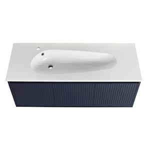 47.60 in. W 18.20 in. D 18.20 in. H Single Sink Wall Mounted Bath Vanity in Navy Blue with White Resin Top