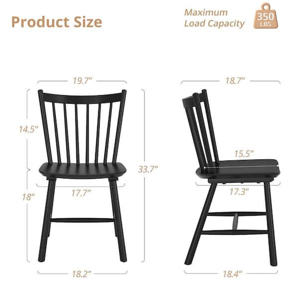 Winston Black Classic Windsor Dining Chair Solid Wood Farmhouse Dining Chair with Spindle Back Set of 6