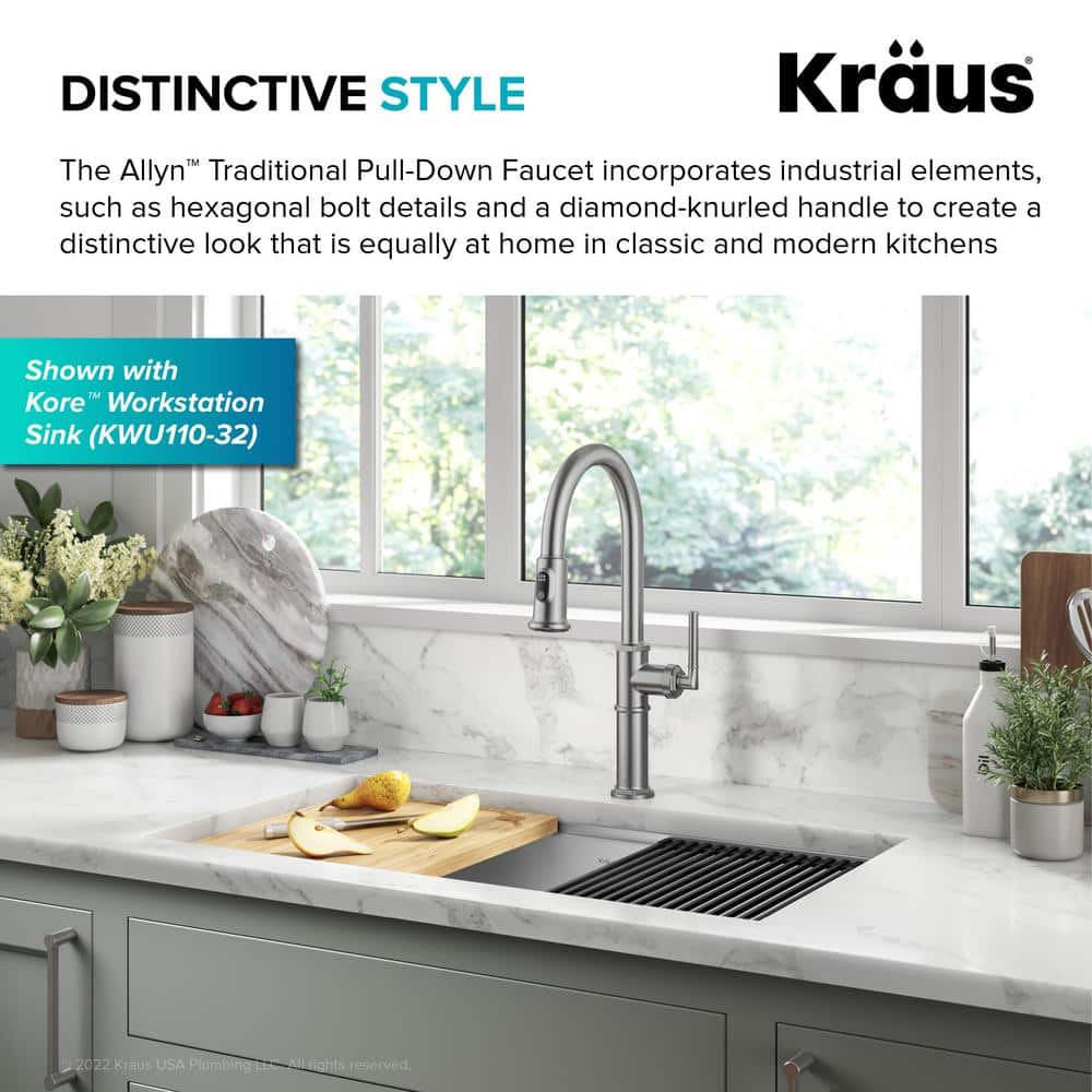 Spot-Free Stainless Steel Pull-Down Single Handle Kitchen Faucet
