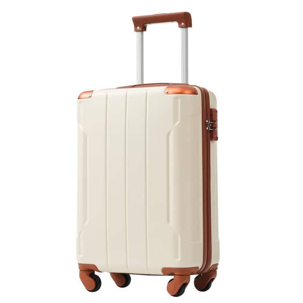 20 in. White/Brown Hardshell Luggage Spinner Suitcase with TSA Lock Light-Weight (Single Luggage)