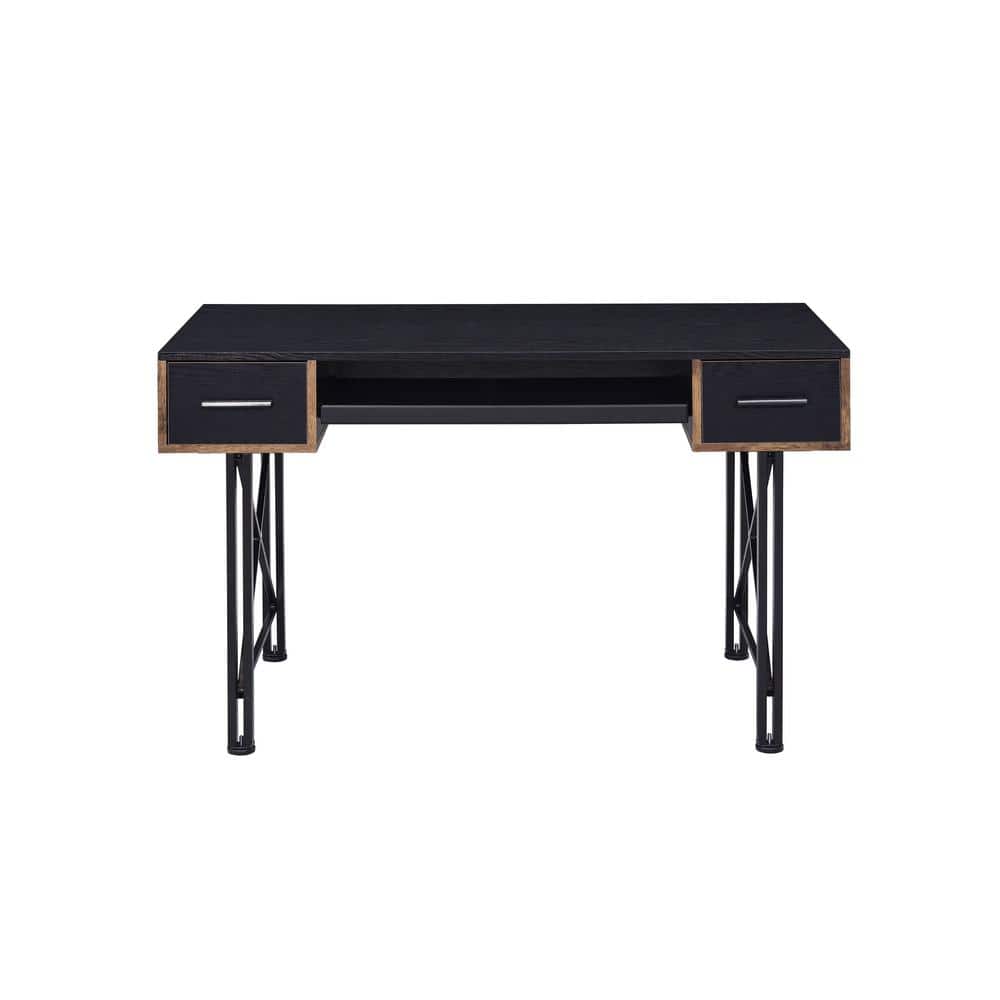 Settea 51" Industrial Black Wooden Computer Desk with Drawers and Keyboard Tray