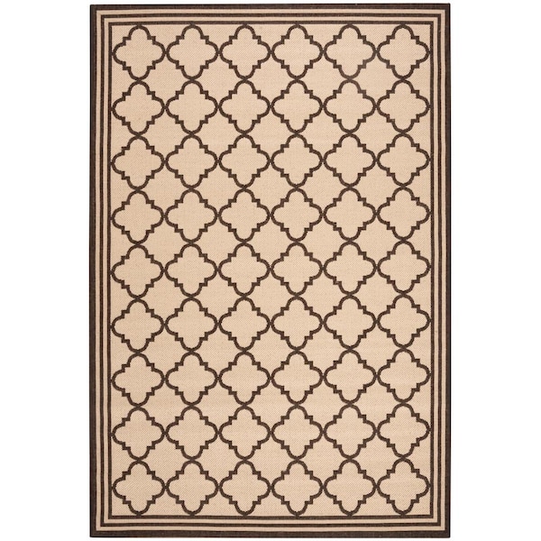 SAFAVIEH Beach House Cream/Brown Doormat 2 ft. x 4 ft. Border Trellis Indoor/Outdoor Area Rug