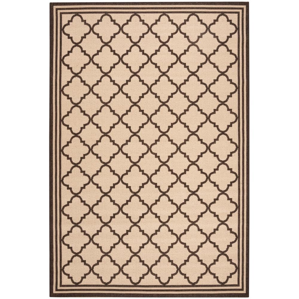 Cream and Brown Geometric Indoor/Outdoor Area Rug