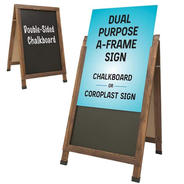 EXCELLO GLOBAL PRODUCTS Excello 24 in. x 36 in. A-Frame Chalkboard Sign and Coroplast Poster Holder, Rustic Brown