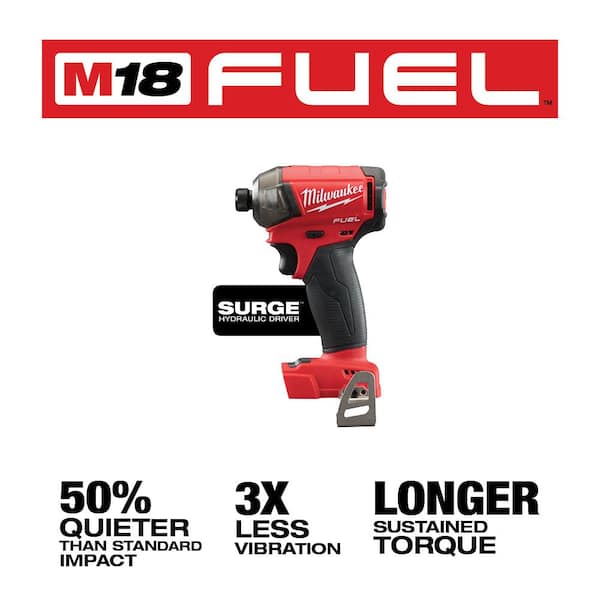Milwaukee 2760-20-48-59-1852 M18 FUEL SURGE 18V Lithium-Ion Brushless Cordless 1/4 in. Hex Impact Driver w/One 5.0Ah and One 2.0Ah Battery Charger - 3