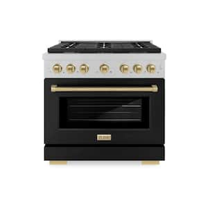 Autograph Edition 36 in. 6 Burner Gas Range with Convection Oven with Black Matte Door and Champagne Bronze Accents