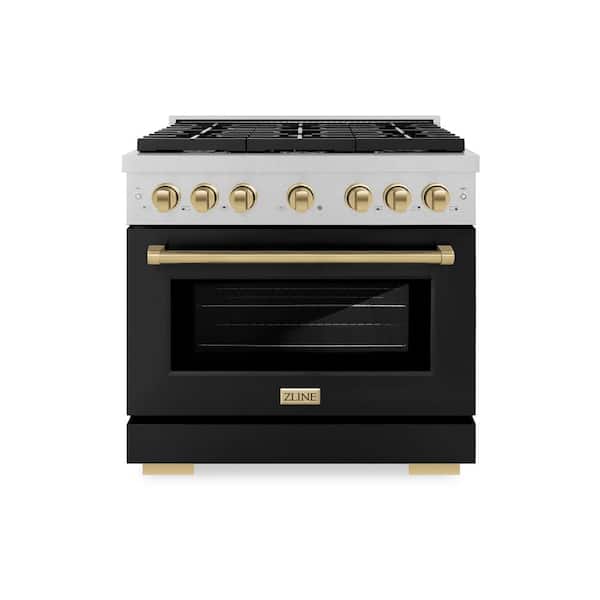 Autograph 36 in. Paramount Gas Range with 6 Burners and Convection Gas Oven in Satin Steel with Black and Bronze Accents